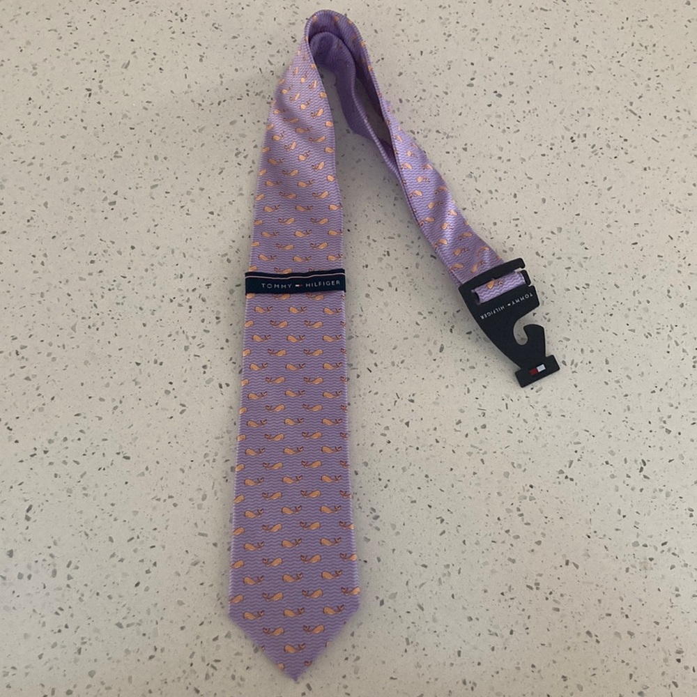 Tommy Hilfiger Silk Tie, Whales, Purple Salmon Pink, Brand New with Tags